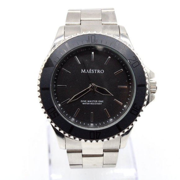 Maestro Dive Master Watch Mens Silver Tone Stainless Steel Big Dial Face - Picture 1 of 9